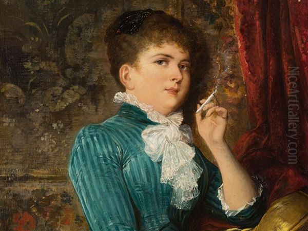 Lady With Cigarette Oil Painting by Karl Schweninger the Younger