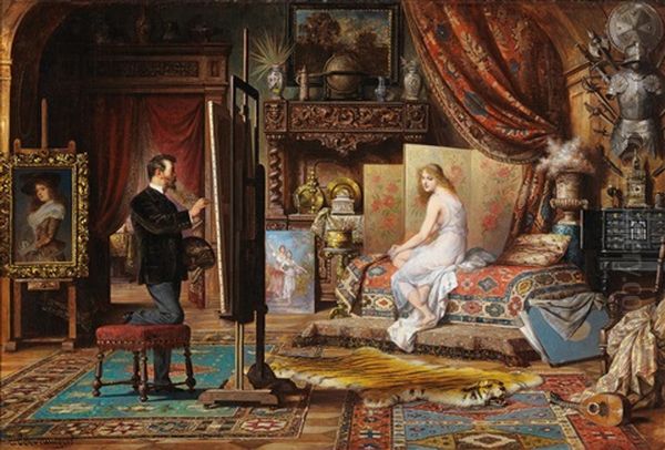 The Artist And His Model Oil Painting by Karl Schweninger the Younger