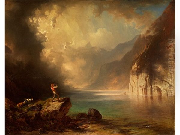 Echo Am Alpsee Oil Painting by Karl Schweninger the Younger