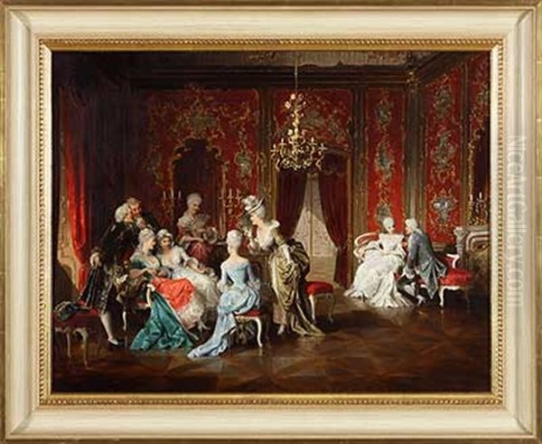 Gesellschaftsklatsch Im Rokokosaal Oil Painting by Karl Schweninger the Younger