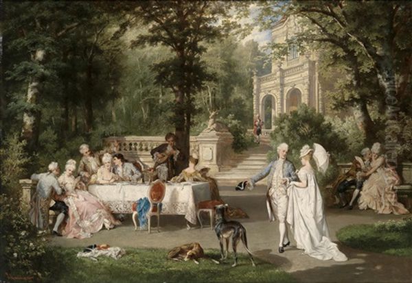 Galante Gesellschaft Im Schlospark Oil Painting by Karl Schweninger the Younger