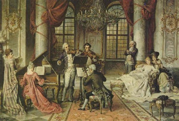 An Afternoon Concert Oil Painting by Karl Schweninger the Younger