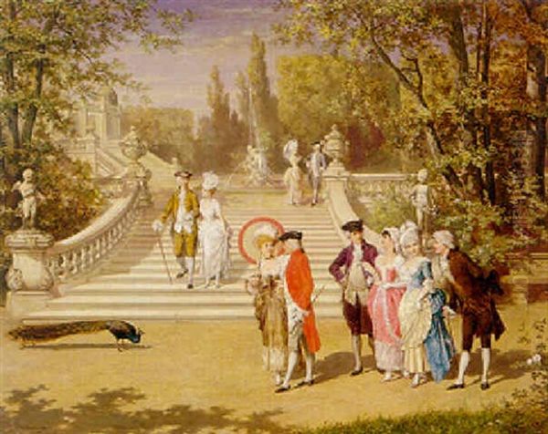 Promenade In The Palace Gardens Oil Painting by Karl Schweninger the Younger