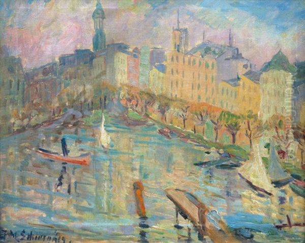 Hamburg Binnenalster Oil Painting by Johannes Maria Schwenker