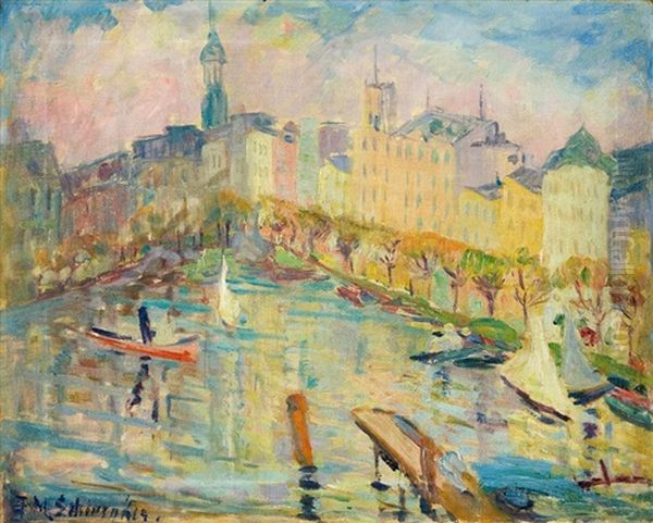 Hamburg, Binnenalster Oil Painting by Johannes Maria Schwenker