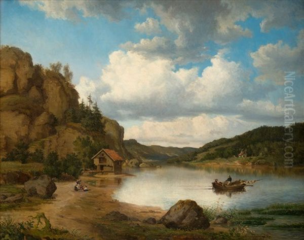 Summer Day At The Lake Oil Painting by Amelie Ulrika Sofia von Schwerin