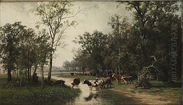 Landskap Med Boskap Oil Painting by Amelie Ulrika Sofia von Schwerin