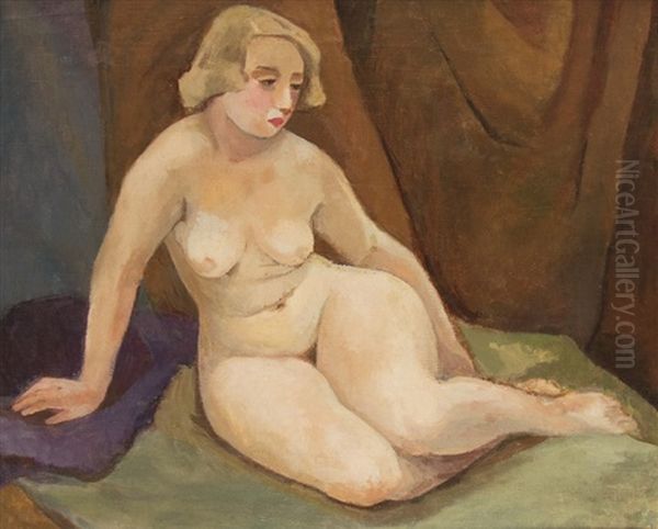 Sitting Nude Oil Painting by Martel Schwichtenberg