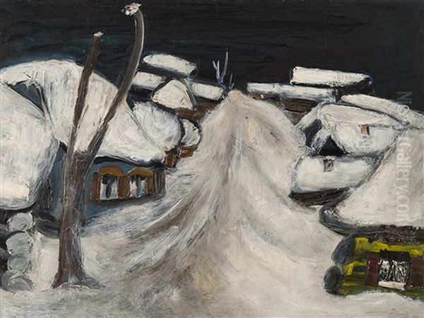 Wintry Village Oil Painting by Martel Schwichtenberg