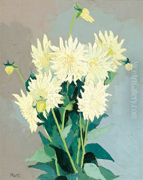 Stilleben Mit Weisen Dahlien Oil Painting by Martel Schwichtenberg