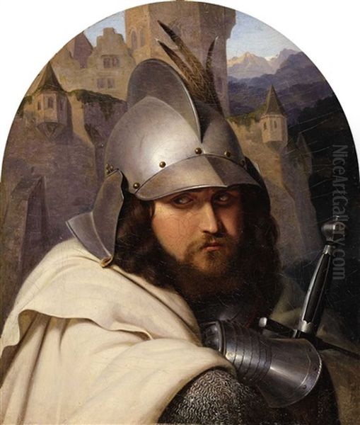 Knight In A Landscape With Medieval Castle Oil Painting by Moritz von Schwind