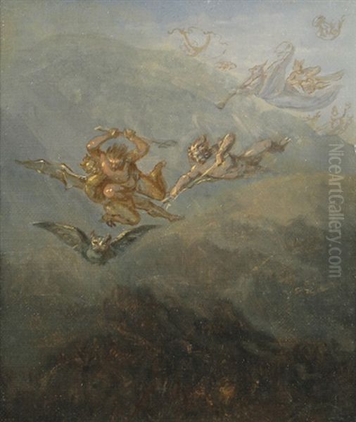 Satan, Hexen Und Eule Im Flug (study) Oil Painting by Moritz von Schwind