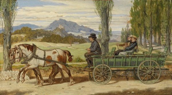 Die Landpartie: Schwind Und Bauernfeld Auf Einem Leiterwagen Oil Painting by Moritz von Schwind