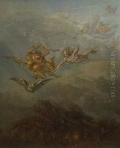 Satan, Hexen Und Eule Im Flug Oil Painting by Moritz von Schwind