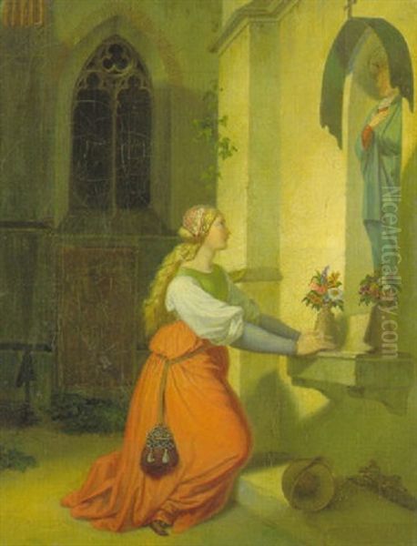 Madchen Bei Der Andacht Oil Painting by Moritz von Schwind