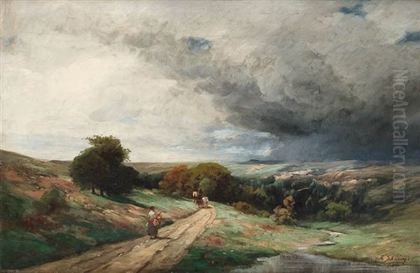 Postkutsche Bei Aufziehendem Gewitter Oil Painting by Friedrich Wilhelm Schwinge