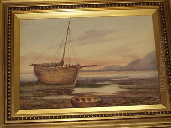 Beached Boat 'idris' On The Shore Oil Painting by Creswick Boydell