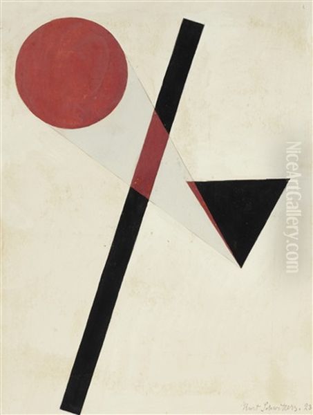 Ohne Titel (konstruktion Mit Rotem Kreis Und Schwarzem Dreieck) (untitled (construction With Red Circle And Black Triangle)) Oil Painting by Kurt Schwitters