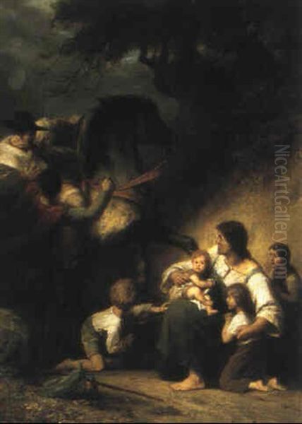 Wilhelm Tell Rettet Frau Und Kinder Vor Dem Tyrannen        Gessler Oil Painting by Fritz Schwoerer