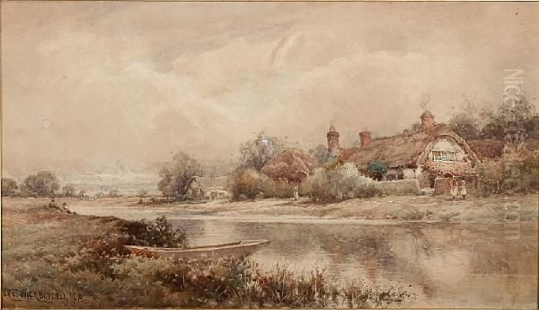 River Landscape With Cottage And Figures Oil Painting by Creswick Boydell