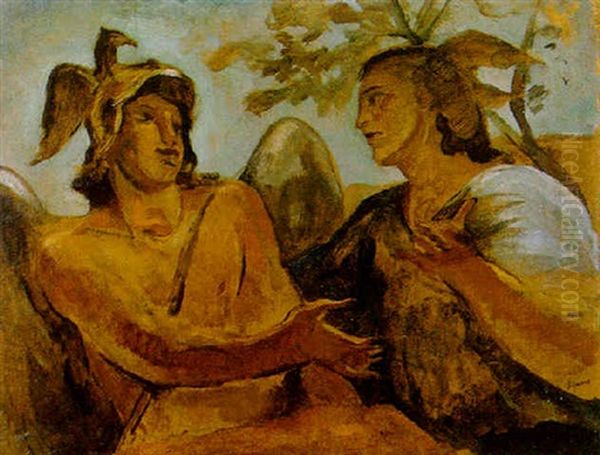 Mercurio E Minerva Oil Painting by  Scipione (Gino Bonichi)