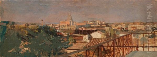 The Rooftops Of Rome Oil Painting by Giuseppe Patti Sciuti