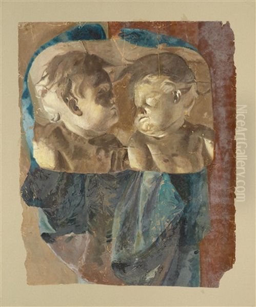 Two Putti Oil Painting by Giuseppe Patti Sciuti