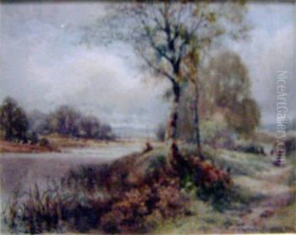 'river Landscape', Watercolour, Signed, 13.5cm X 18.5cm, Framed Oil Painting by Creswick Boydell