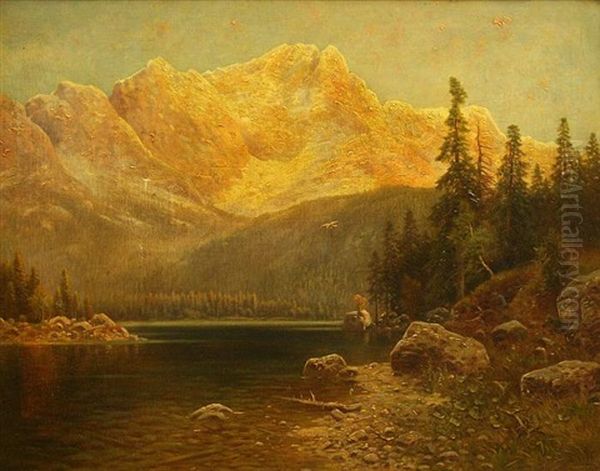 Abend Am Eibsee Mit Blick Auf Die Zugspitze Oil Painting by Louis Sckell