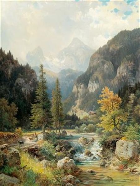 Scene Near Berchtesgaden With Watzmann Oil Painting by Ludwig Sckell