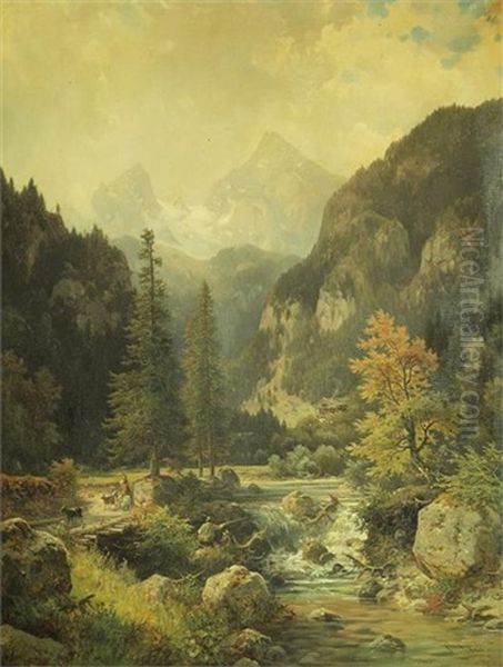 Partie Bei Berchtesgaden Oil Painting by Ludwig Sckell