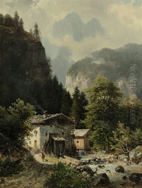 Muhle Im Gebirge Oil Painting by Ludwig Sckell