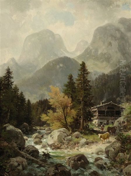 Am Weg Zum Hintersee Mit Dem Muhlsturzhorn Oil Painting by Ludwig Sckell