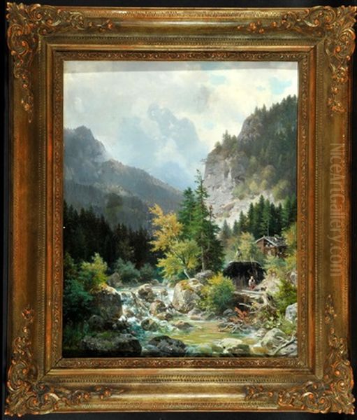 Kohlemeiler Am Wildbach Oil Painting by Ludwig Sckell