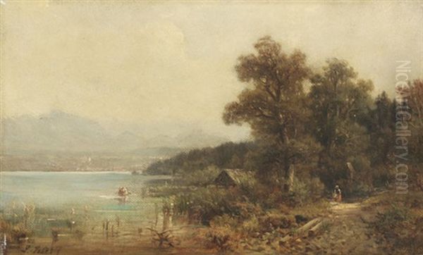 Oberbayrische Seelandschaft Oil Painting by Ludwig Sckell