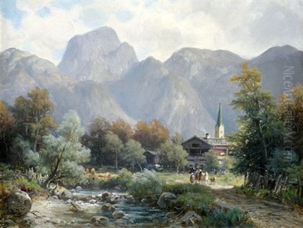 Partie Bei Berchtesgaden, Partie Aus Bairischzell Mit Dem Wendelstein (pair) Oil Painting by Ludwig Sckell