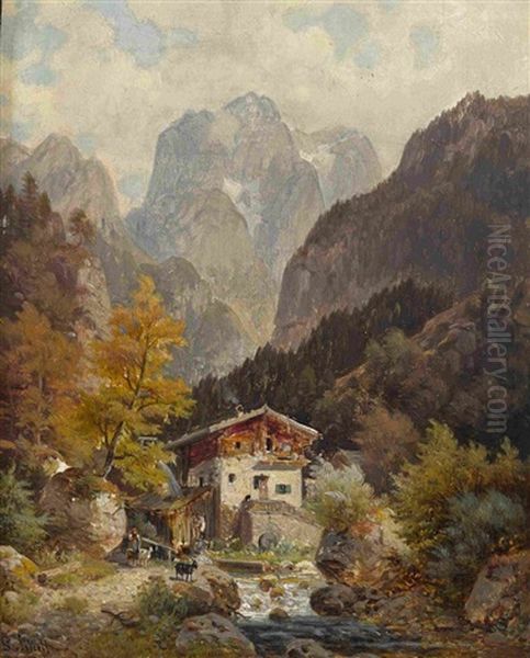 Muhle In Gebirgslandschaft Oil Painting by Ludwig Sckell