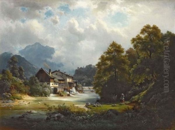 Gebirgsfluss Mit Sagewerk by Ludwig Sckell