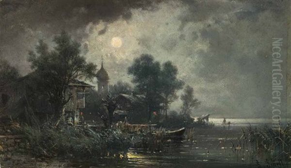 Nacht Am Chiemsee Oil Painting by Ludwig Sckell