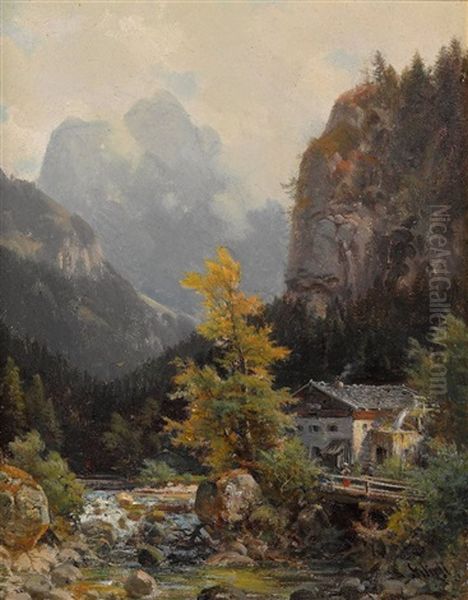 Muhle Bei Brannenburg Oil Painting by Ludwig Sckell