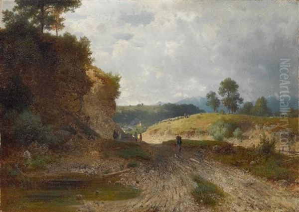 Landstrase In Vorgebirgslandschaft Oil Painting by Ludwig Sckell