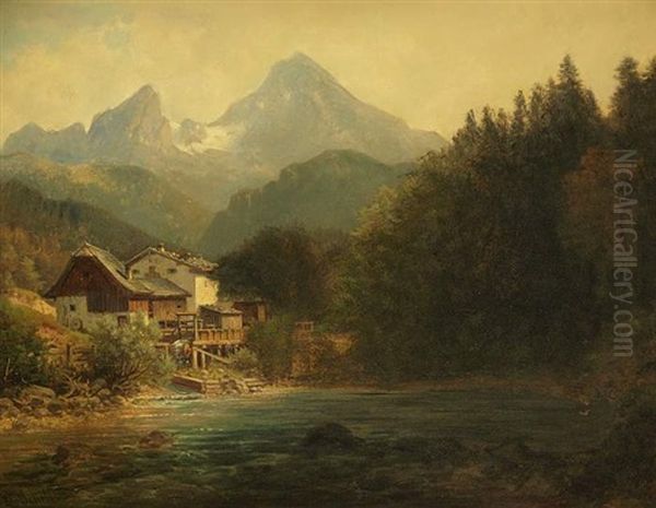 Muhle Bei Berchtesgaden M.d. Watzmann Oil Painting by Ludwig Sckell