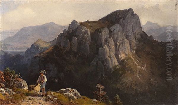 Hochgebirgslandschaft Mit Figurenstaffage An Einem Prachtvollen Sommertag Oil Painting by Ludwig Sckell