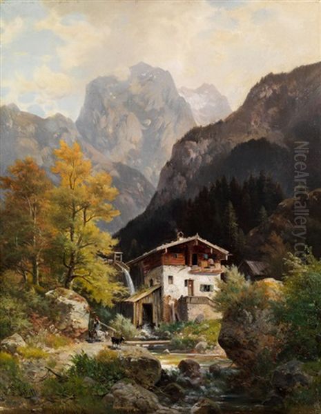 Muhle Bei Worgel In Tirol Oil Painting by Ludwig Sckell