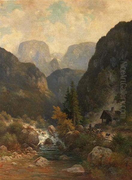 Bayerische Gebirgslandschaft Oil Painting by Ludwig Sckell