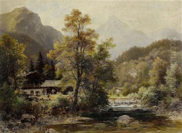 Flusslandschaft Mit Einem Bauernhaus by Ludwig Sckell