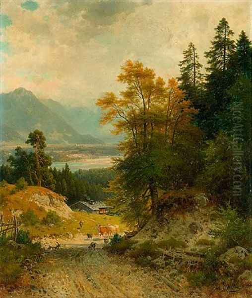 Blick Auf Das Isartal Oil Painting by Ludwig Sckell