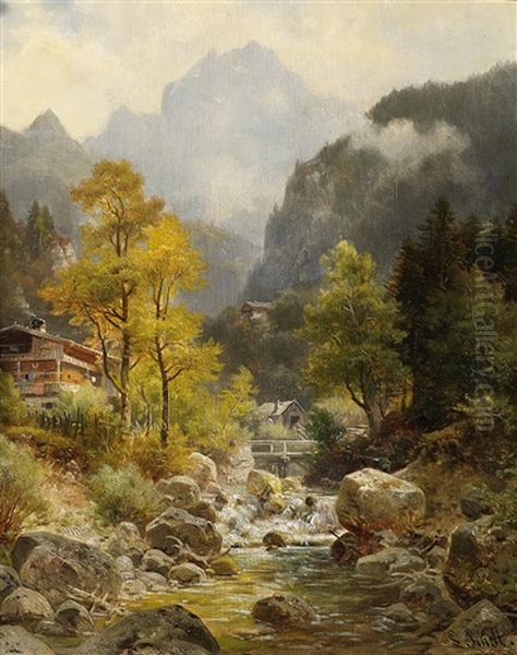 Aufsteigender Fruhnebel In Einem Alpental Oil Painting by Ludwig Sckell