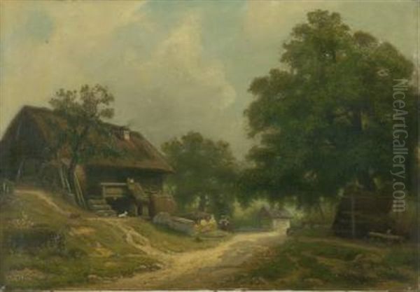 Bauernhaus In Sommerlicher Landschaft Oil Painting by Ludwig Sckell