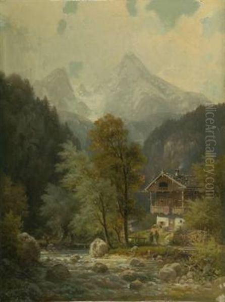 Partie Bei Berchtesgaden Mit Dem Watzmann Oil Painting by Ludwig Sckell